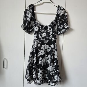 Floral Black and White Mini Dress